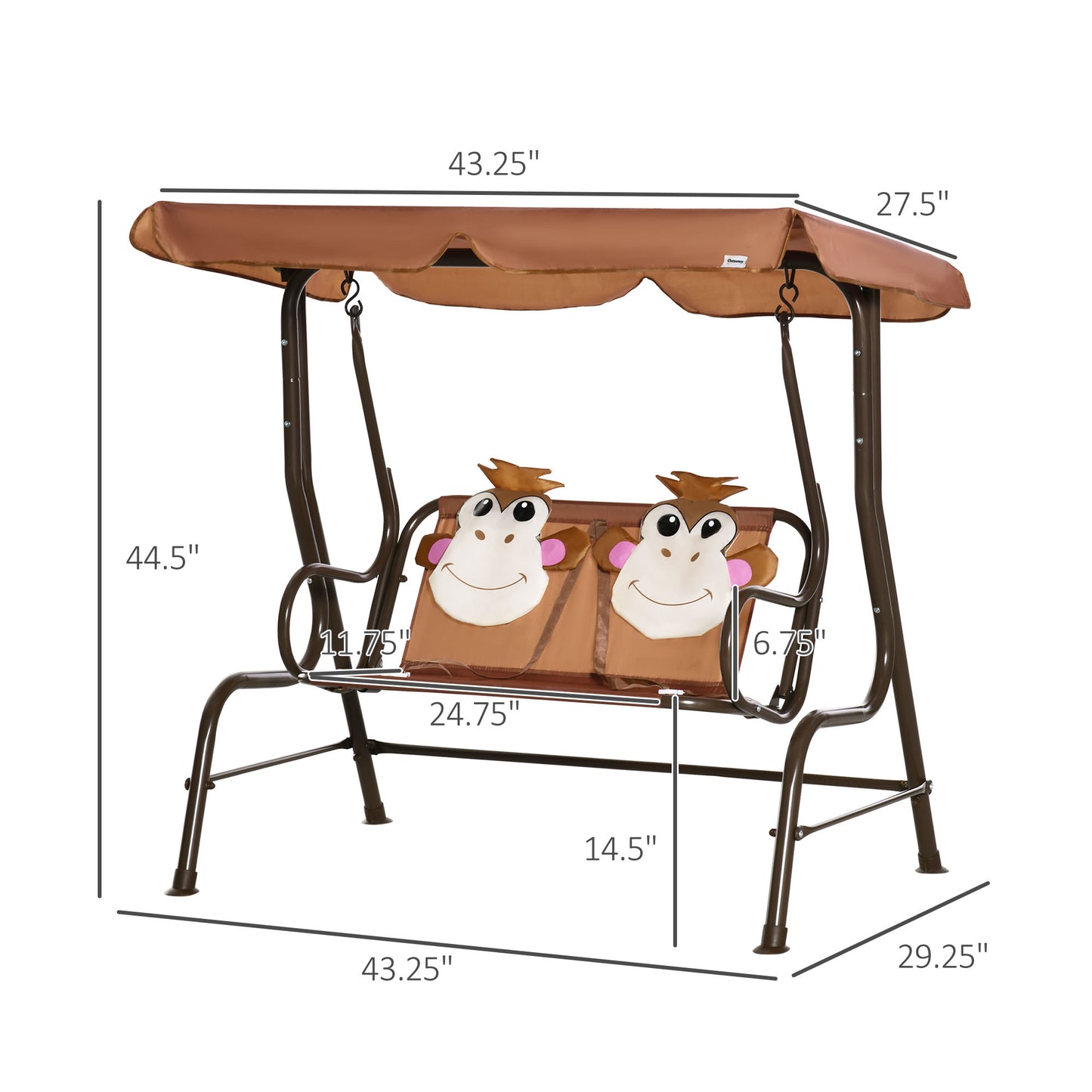 Porch Swing for Kids with Adjustable Canopy to Block Sun at Angles