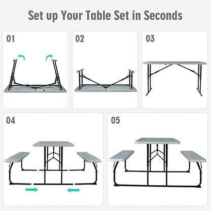 Indoor And Outdoor Folding Picnic Table Bench Set With Wood-like Texture