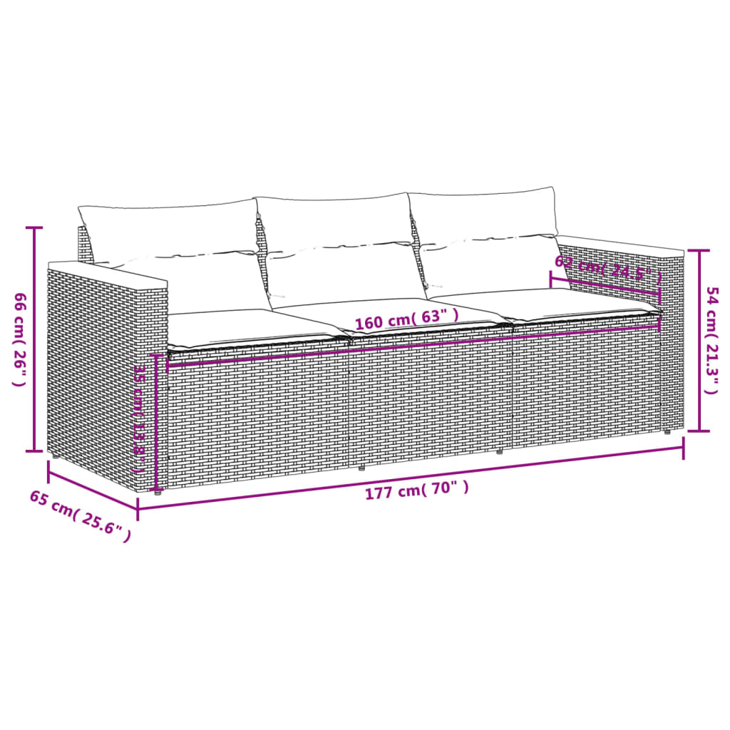 Garden Sofa with Cushions 3-Seater Poly Rattan