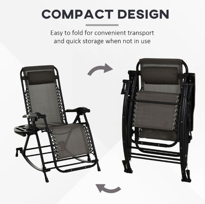 Relaxation Redefined  Grey Zero Gravity Rocker With Headrest, Tray  Phone Holder
