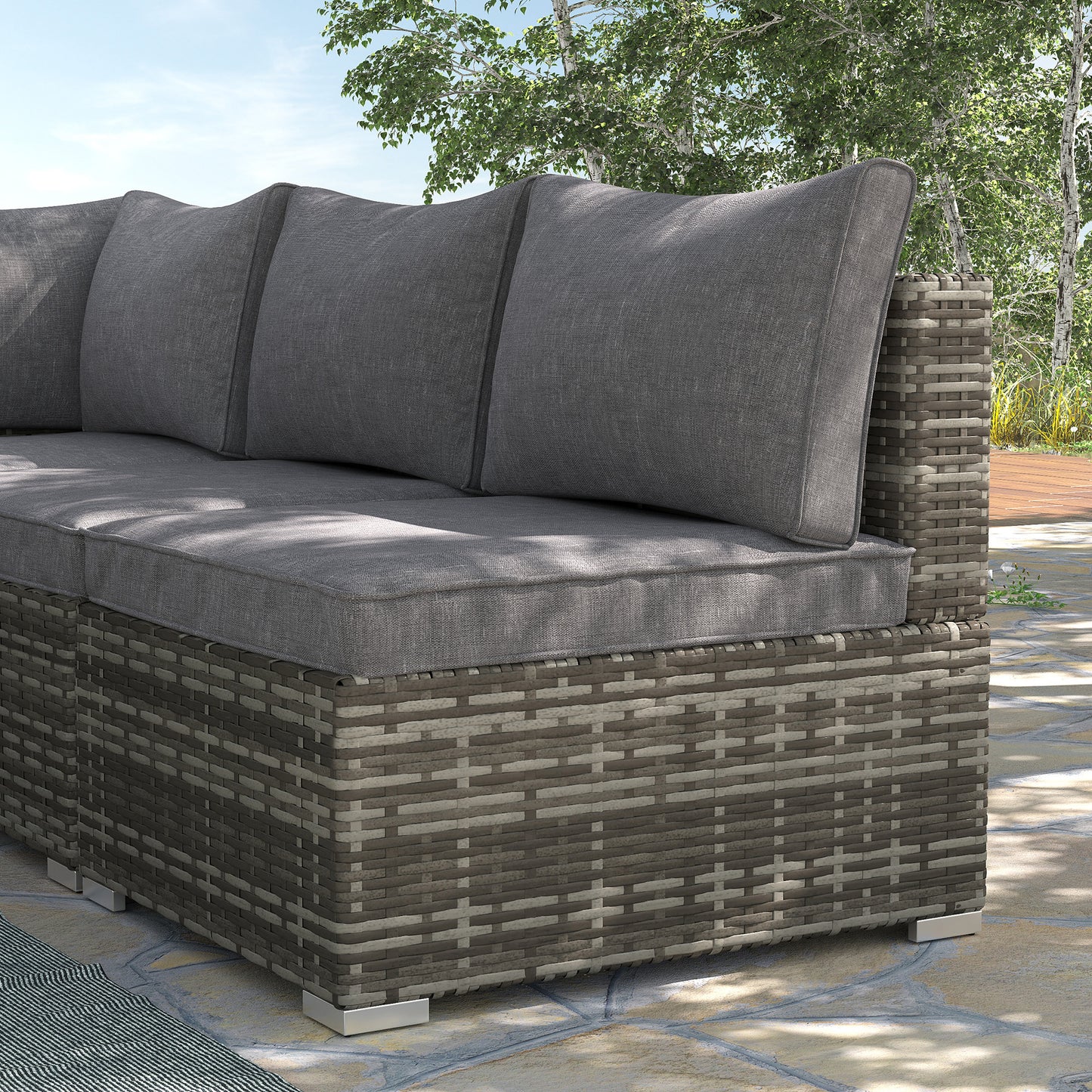 Armless Rattan Garden Chair, Outdoor Rattan Chair With Cushions, PE Wicker Garden Furniture With Steel Frame, Adjustable Footpads For Garden, Terrace, Deep Grey