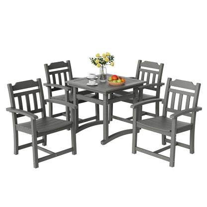 5 Pieces Patio Dining Set, Outdoor Square Furniture Table And Chairs, All Weather Garden Furniture Table Sets, HIPS Small Patio Conversation Set, For Lawn, Deck, Backyard, Poolside, Light Gray