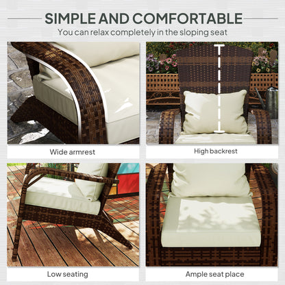 Patio Adirondack Chair With Rattan Wicker, Soft Cushions, Tall Curved Backrest For Deck Or Garden, Cream White