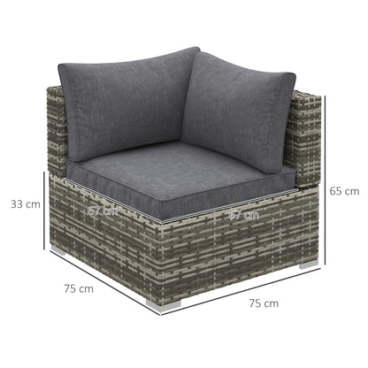 Outdoor PE Rattan Corner Sofa, Garden Wicker Furniture Single Sofa Chair W/ Cushions, Deep Grey