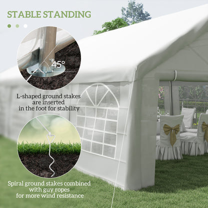 32x16 Outdoor Canopy Tent, Heavy Duty Carport With Cathedral Window, Removable Sidewalls, White, For Party, Wedding Tent
