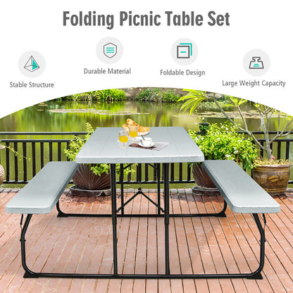 Indoor And Outdoor Folding Picnic Table Bench Set With Wood-like Texture