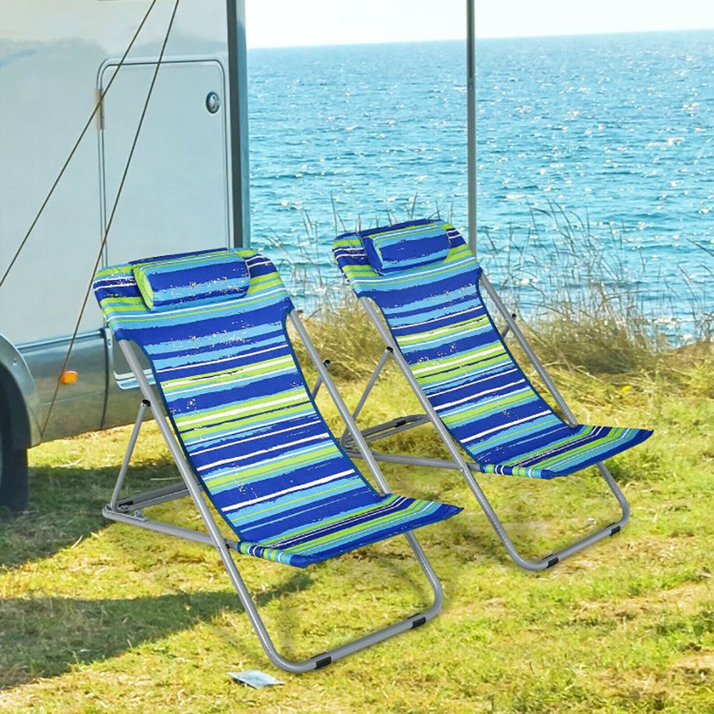 Portable Beach Chair Set Of 2 With Headrest