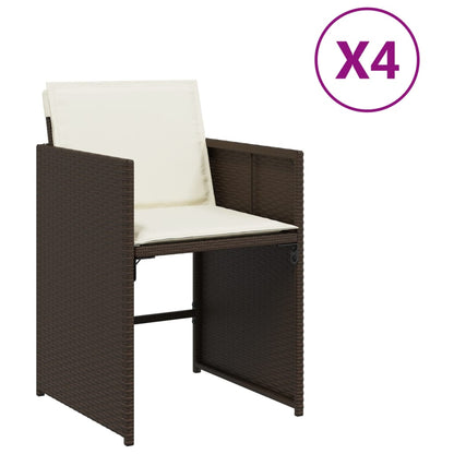 Garden Chairs with Cushions, 4 Pieces, Brown Poly Rattan
