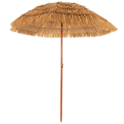 6.5 Feet Portable Thatched Tiki Beach Umbrella With Adjustable Tilt