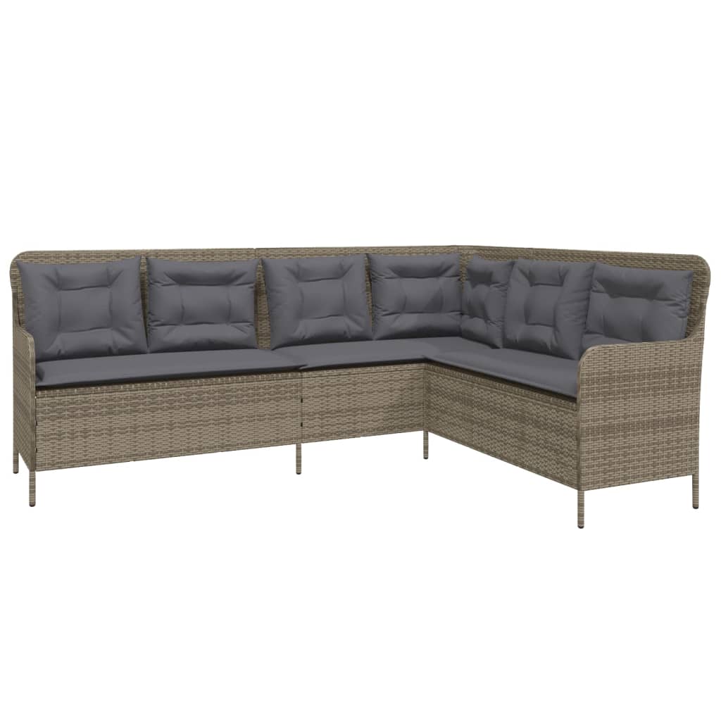 L-shaped garden sofa with cushions, poly rattan