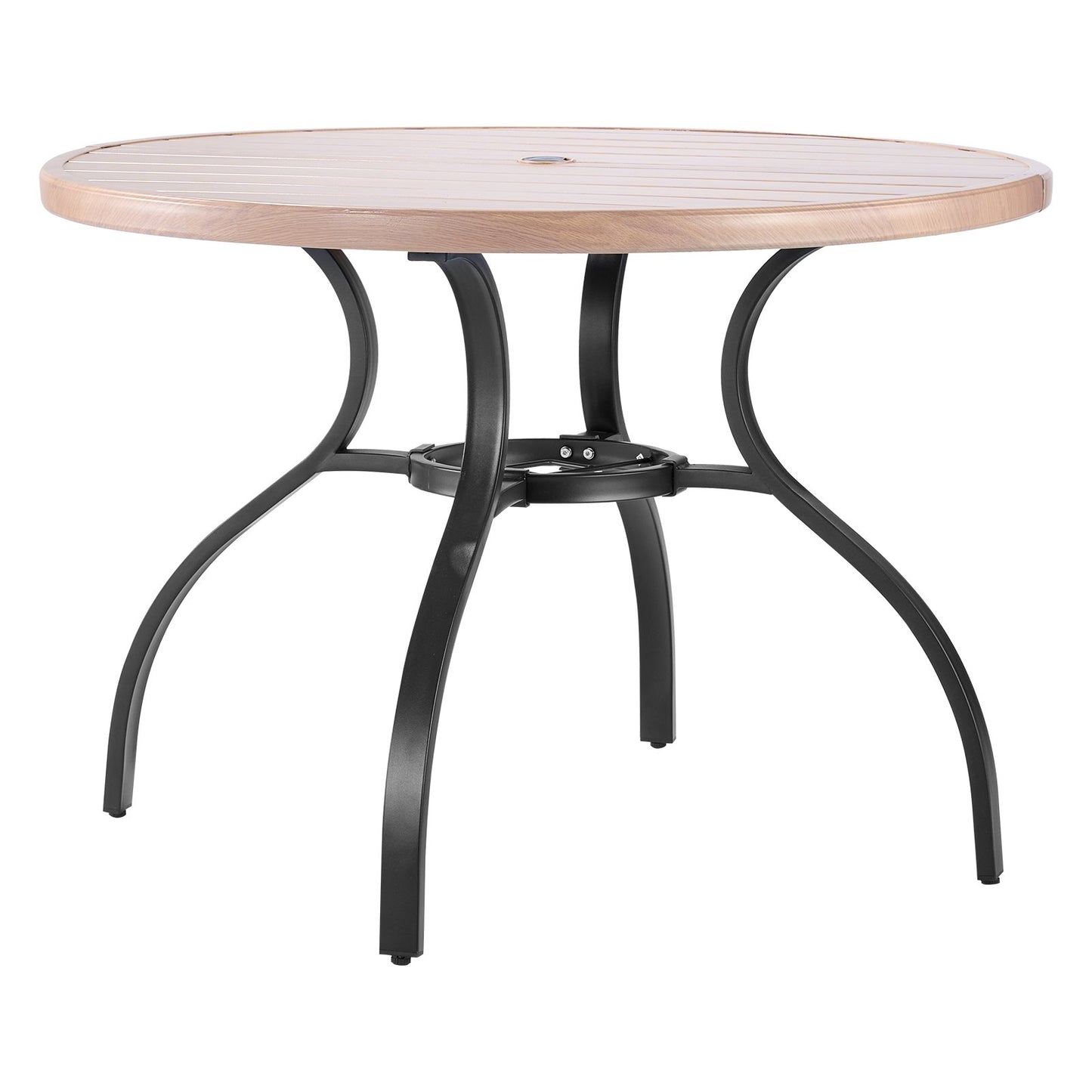 Outdoor Patio Dining Table, 41 Inch Round Wood-Like Steel Slat Backyard Bistro Coffee Tables For 4, With 1.5 In Umbrella Hole, Outside All-Weather Large Furniture For Lawn Garden Porch, Gray