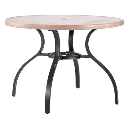Outdoor Patio Dining Table, 41 Inch Round Wood-Like Steel Slat Backyard Bistro Coffee Tables For 4, With 1.5 In Umbrella Hole, Outside All-Weather Large Furniture For Lawn Garden Porch, Gray