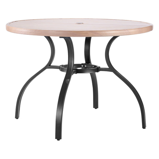 Outdoor Patio Dining Table, 41 Inch Round Wood-Like Steel Slat Backyard Bistro Coffee Tables For 4, With 1.5 In Umbrella Hole, Outside All-Weather Large Furniture For Lawn Garden Porch, Gray