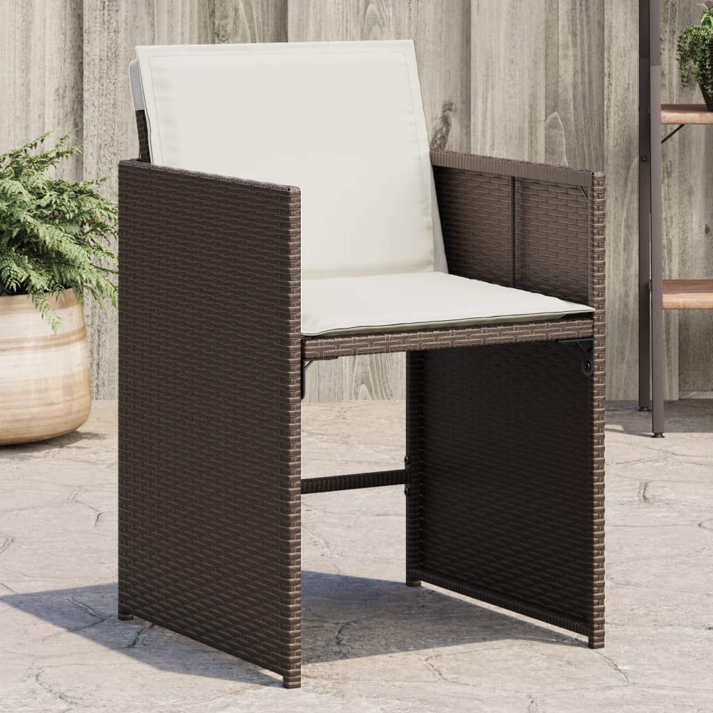 Garden Chairs with Cushions, 4 Pieces, Brown Poly Rattan