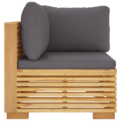 Garden Corner Sofa with Dark Grey Cushions, Solid Teak Wood
