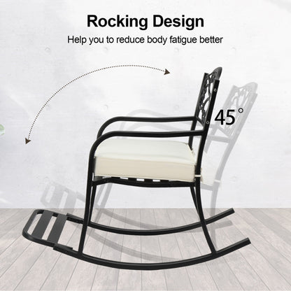 Metal Rocking Chair, Outdoor Rocking Bench With Cushion, Patio Rocker With Footrest, Weatherproof Rocking Chair For Outside, Patio, Garden, Flower Backrest
