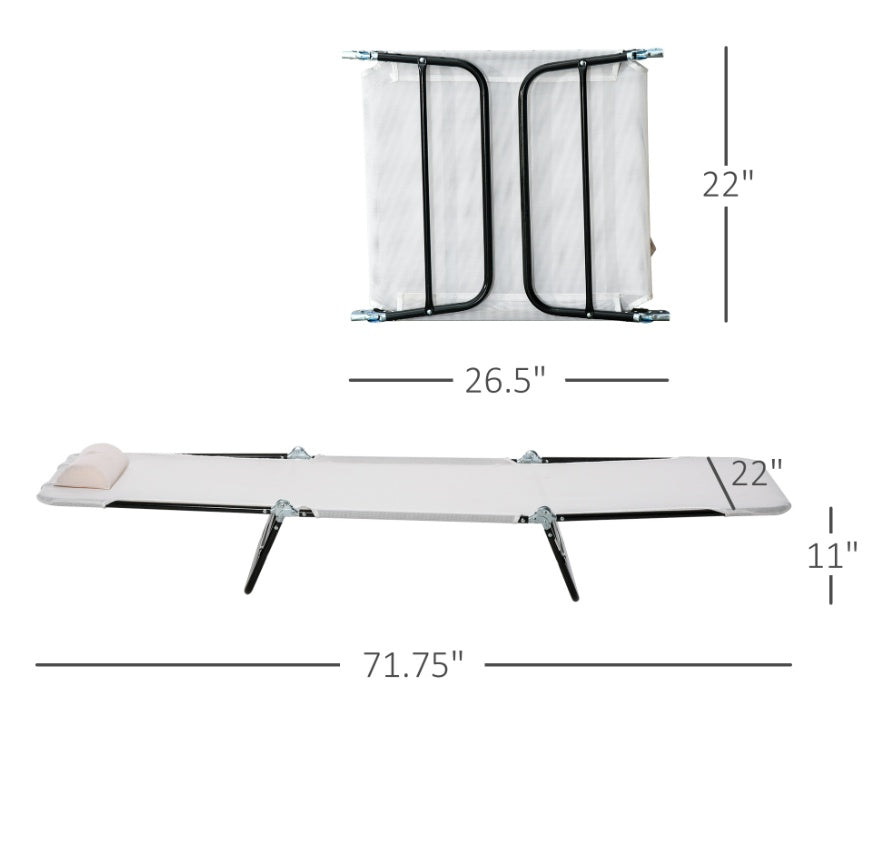Folding Chaise Lounge Chair, Cream White, 5-Level Adjustable With Headrest, Breathable Mesh For Beach & Patio