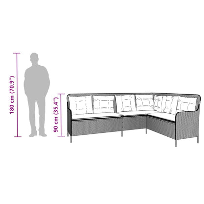 L-shaped garden sofa with cushions, poly rattan