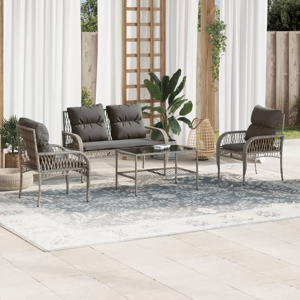 4-piece garden sofa set with cushions, poly rattan
