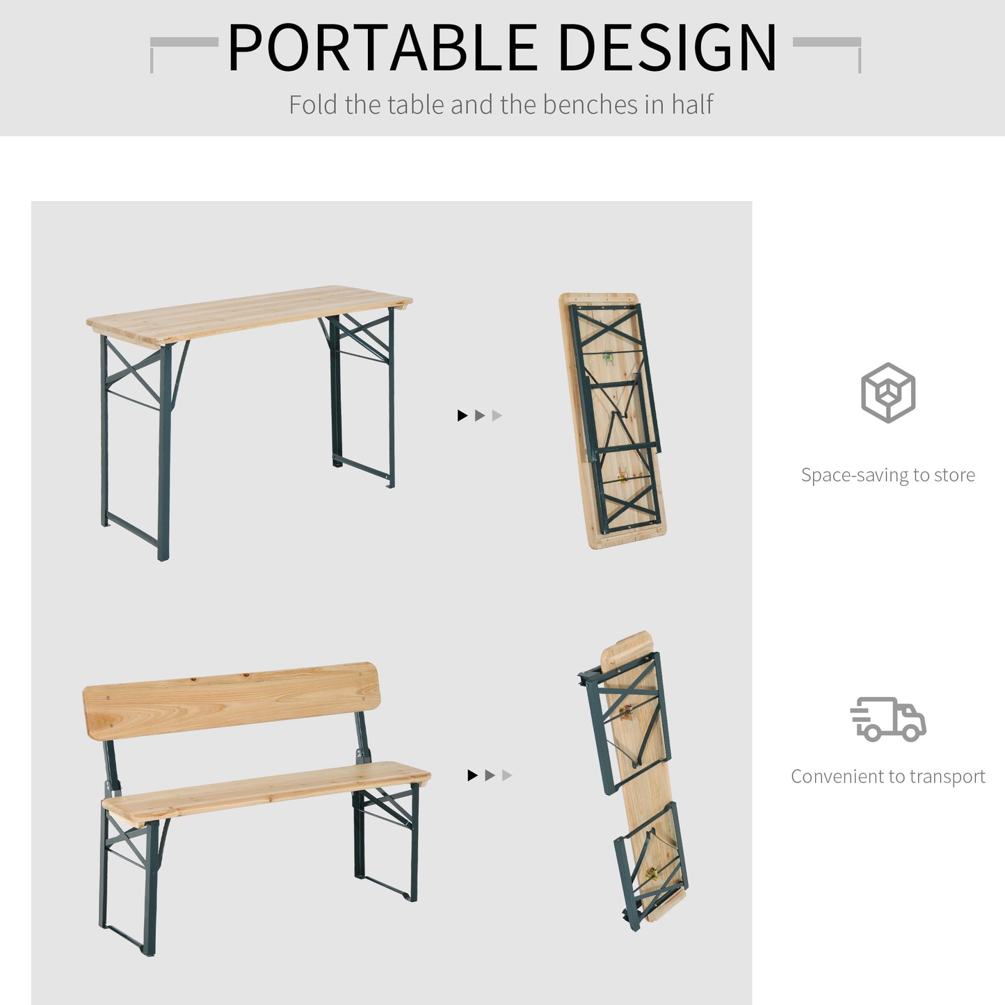 Portable Folding Camping Picnic Trestle Beer Table And 2 Bench Set Wooden Garden Furniture Patio Dining Party BBQ Chairs Stools