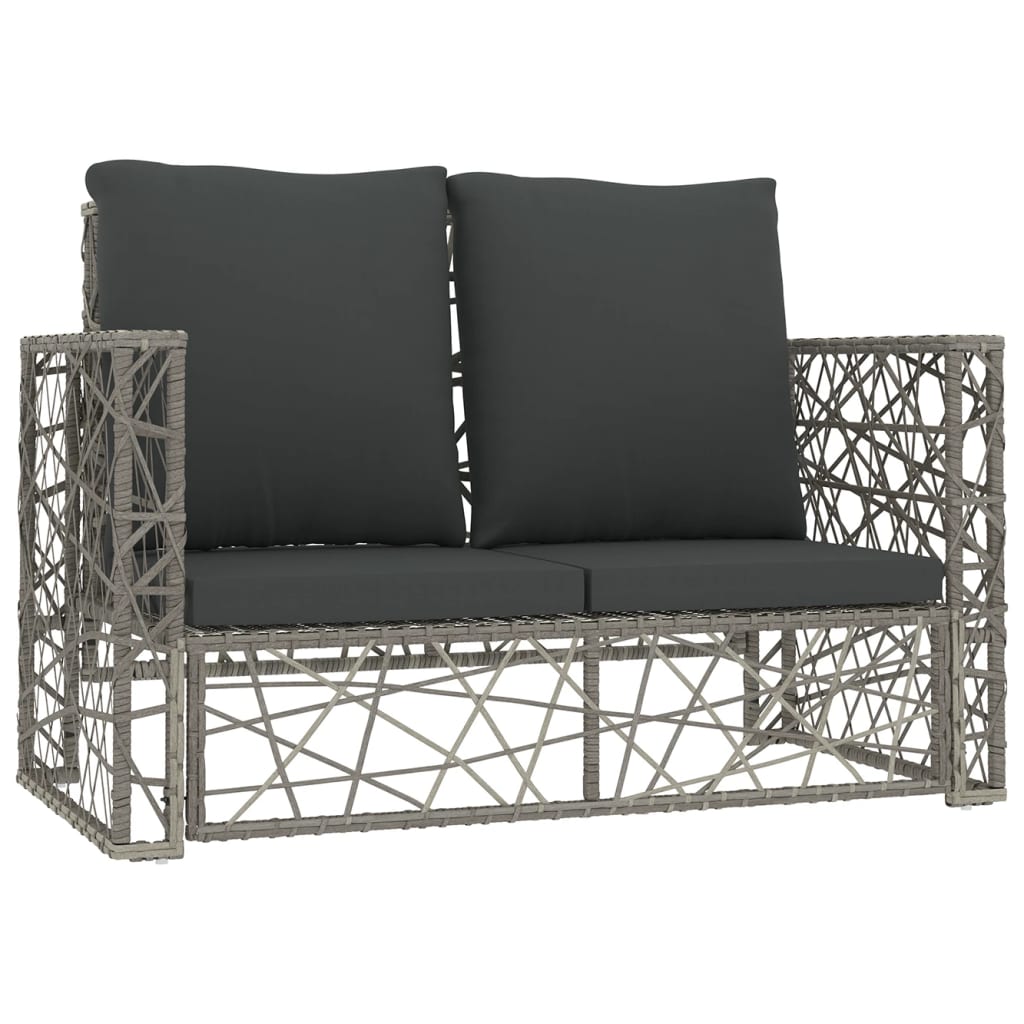 2-piece garden lounge set with cushions, poly rattan, grey