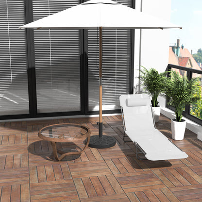 Folding Chaise Lounge Chair, Cream White, 5-Level Adjustable With Headrest, Breathable Mesh For Beach & Patio