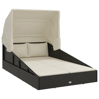 sun lounger with folding canopy 200x poly rattan
