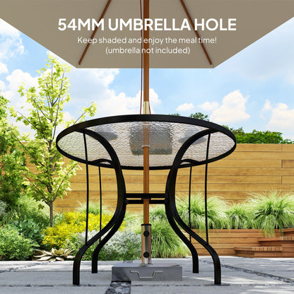 38 Round Patio Table With Umbrella Hole, Tempered Glass Outdoor Dining Table, Black