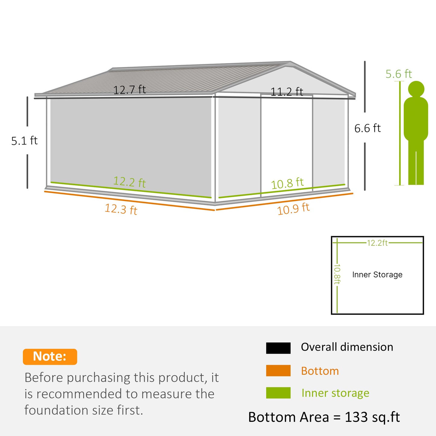 12.6' X 11' Metal Storage Shed, Garden Tool House With Double Sliding Doors, 4 Air Vents For Backyard, Patio & Lawn, Dark Gray