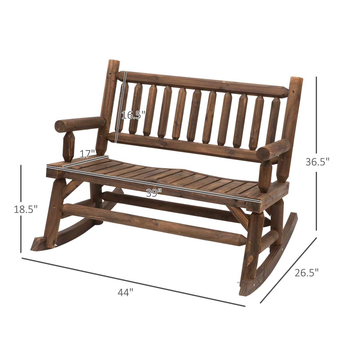 Sturdy Rocking Loveseat Wooden Log Design Wide Curved Walnut Seats ForRelaxation