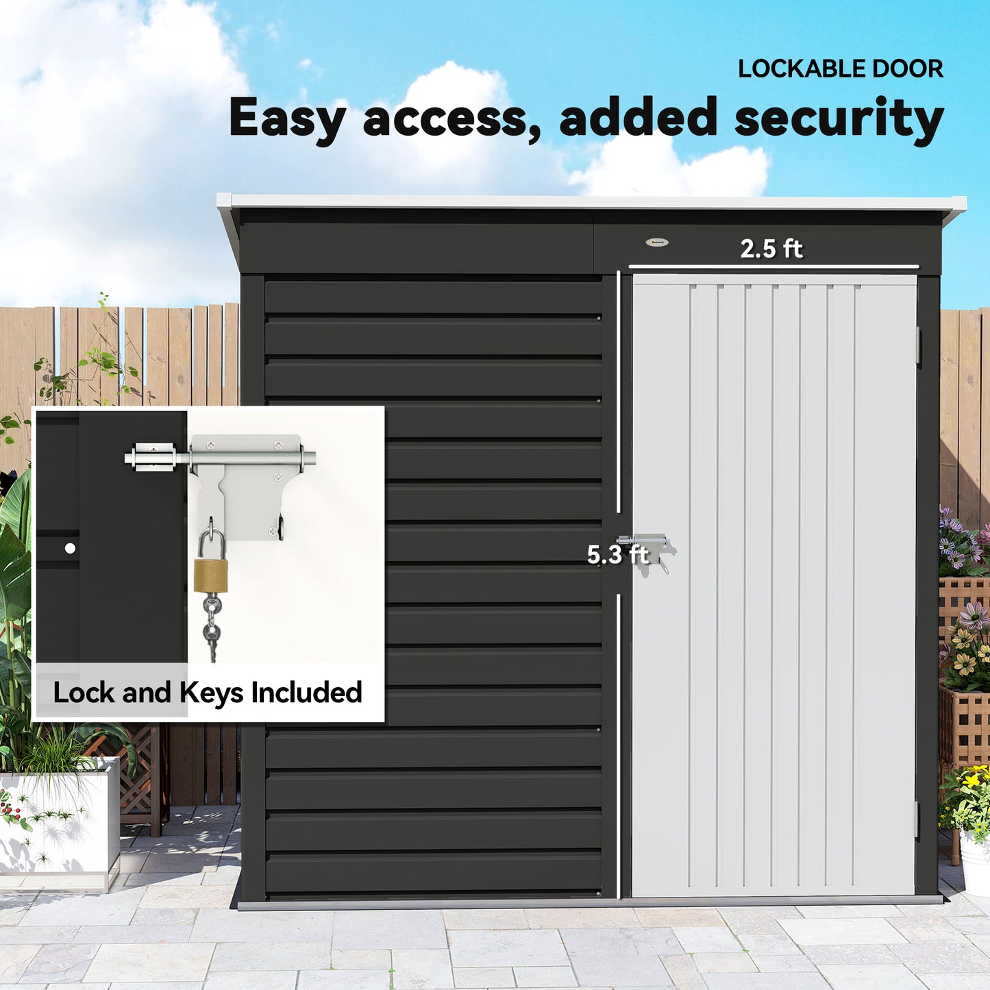 6' x 4' Outdoor Garden Shed, Metal Storage Shed with Lockable Door and Gloves for Backyard Garden Patio, Dark Gray