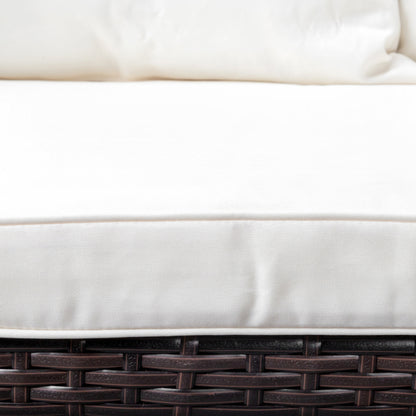 Stretchable Brown Rattan, Beige Cushion, Woven Rattan Bench