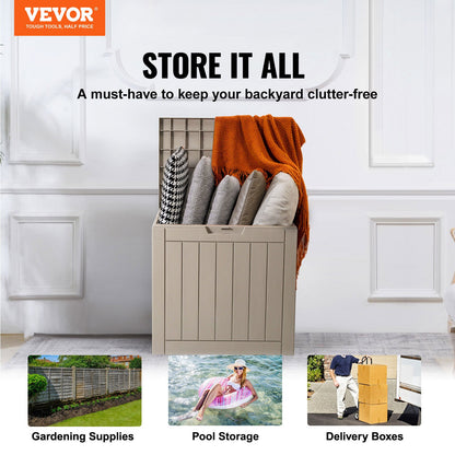 Outdoor Storage Box, 31 Gallon Resin Deck Box, Backyard Outside Toy And Towel Storage Cabinet Waterproof, For Patio Furniture Cushions, Garden Tools, Pool Supplies & Package Delivery (Grey)