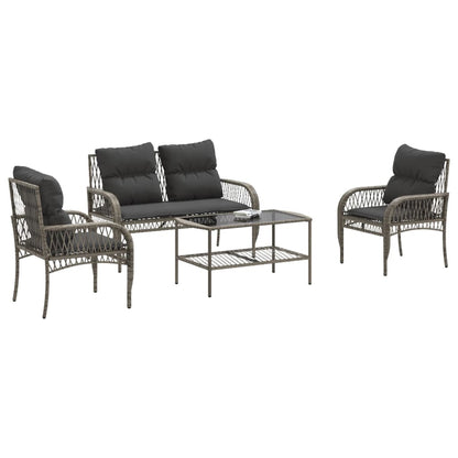 4-piece garden sofa set with cushions, poly rattan
