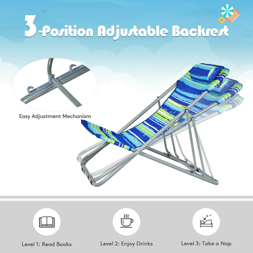Portable Beach Chair Set Of 2 With Headrest
