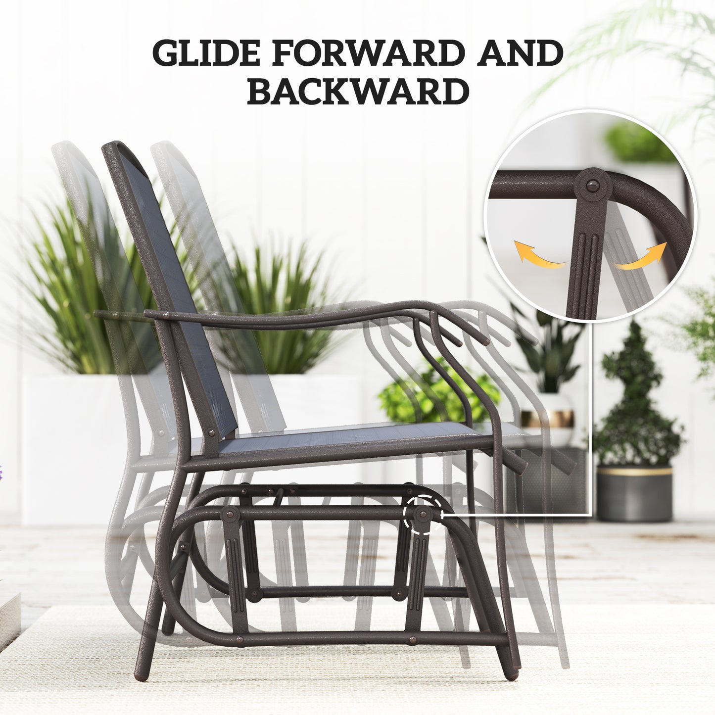 3 Piece Outdoor Glider Chair With Coffee Table And 2 Patio Chairs Supports Up To 352 Lbs For Backyard And Garden Gray