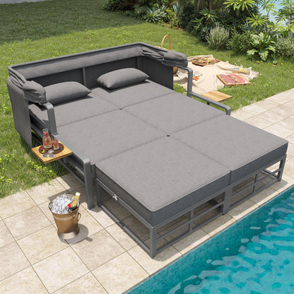 Garden Lounge Set For 2-4 People, Sun Lounger Set, Garden Lounger For 2 People With Foldable Sunshade, Outdoor Sofa Set, Dining Set For Terrace, Balcony, Garden, Indoor Outdoor Use