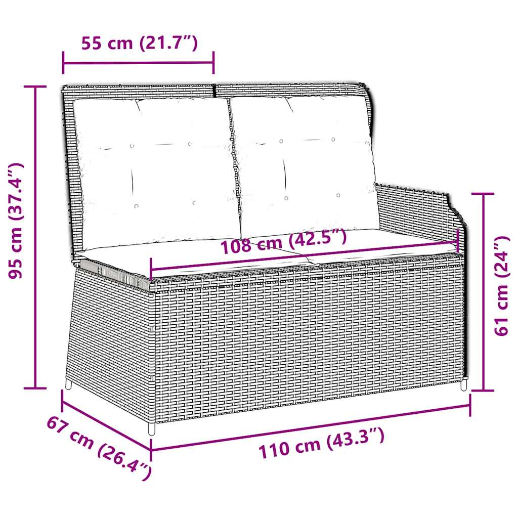 Adjustable Garden Bench with Cushions, Poly Rattan,
