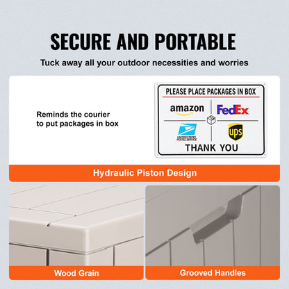 Outdoor Storage Box, 31 Gallon Resin Deck Box, Backyard Outside Toy And Towel Storage Cabinet Waterproof, For Patio Furniture Cushions, Garden Tools, Pool Supplies & Package Delivery (Grey)