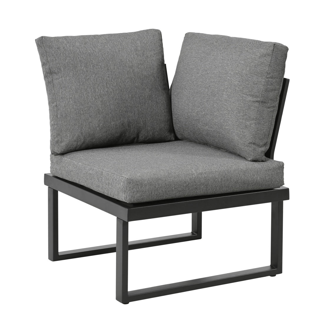 5-6 Seater Garden Lounge Set, Galvanized Iron Frame Outdoor Patio Furniture, 6-Piece Set, Reclining & Adjustable Seating, 2 WPC Tabletop Table Included, Gray Fabric  Black Frame