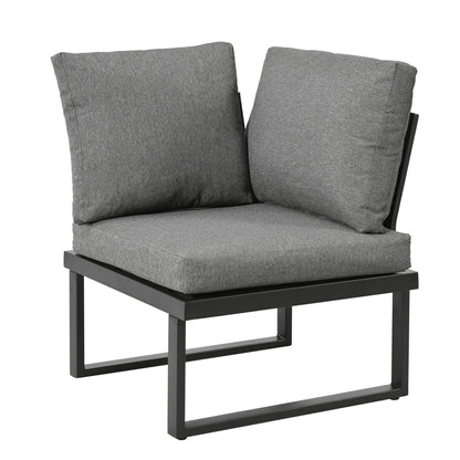 5-6 Seater Garden Lounge Set, Galvanized Iron Frame Outdoor Patio Furniture, 6-Piece Set, Reclining & Adjustable Seating, 2 WPC Tabletop Table Included, Gray Fabric  Black Frame