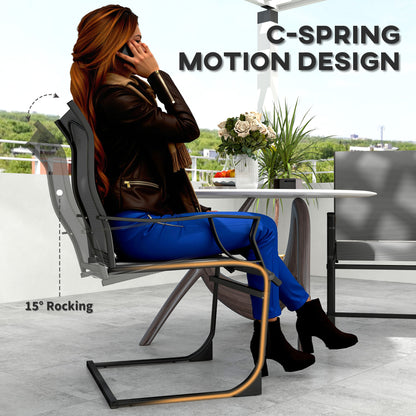 Patio Dining Chairs Set Of 2 With High Backrest, Armrest, Breathable Fabric & Metal Frame, 256LBS, Light Gray