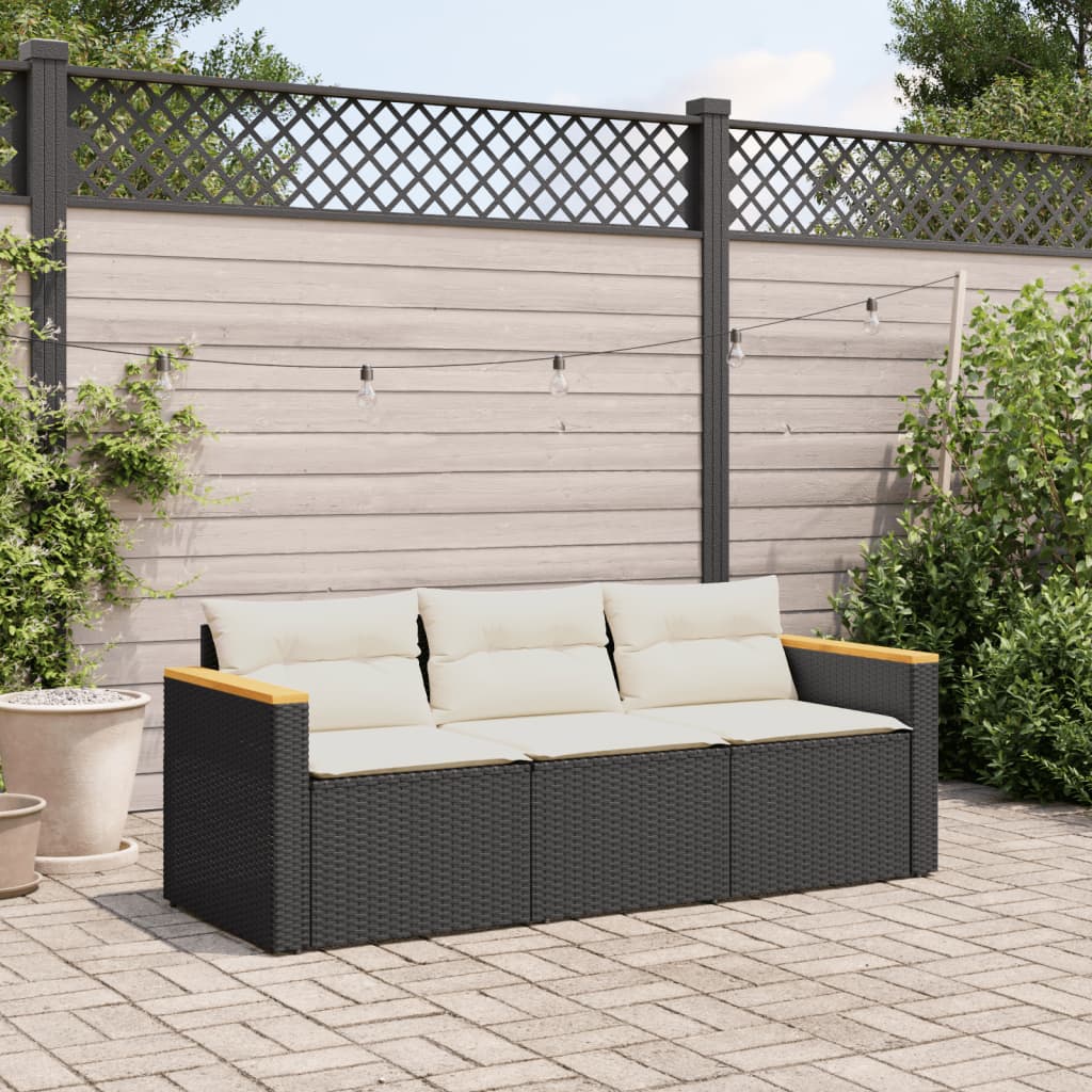 Garden Sofa with Cushions 3-Seater Poly Rattan