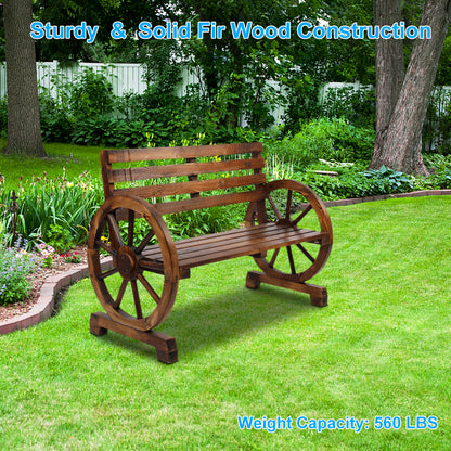 41.5-inch Carbonized Cedar With Wooden Wheel Bench