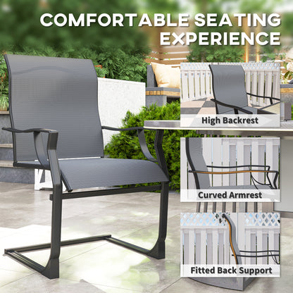 Patio Dining Chairs Set Of 2 With High Backrest, Armrest, Breathable Fabric & Metal Frame, 256LBS, Light Gray