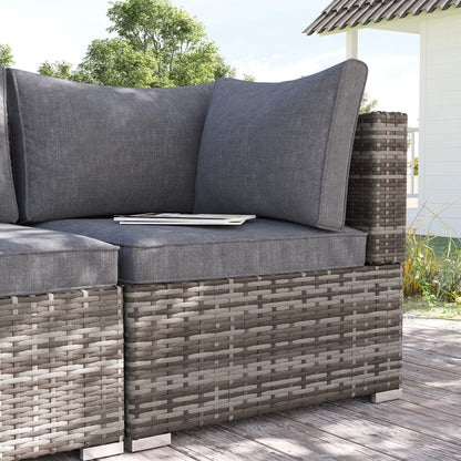 Outdoor PE Rattan Corner Sofa, Garden Wicker Furniture Single Sofa Chair W/ Cushions, Deep Grey