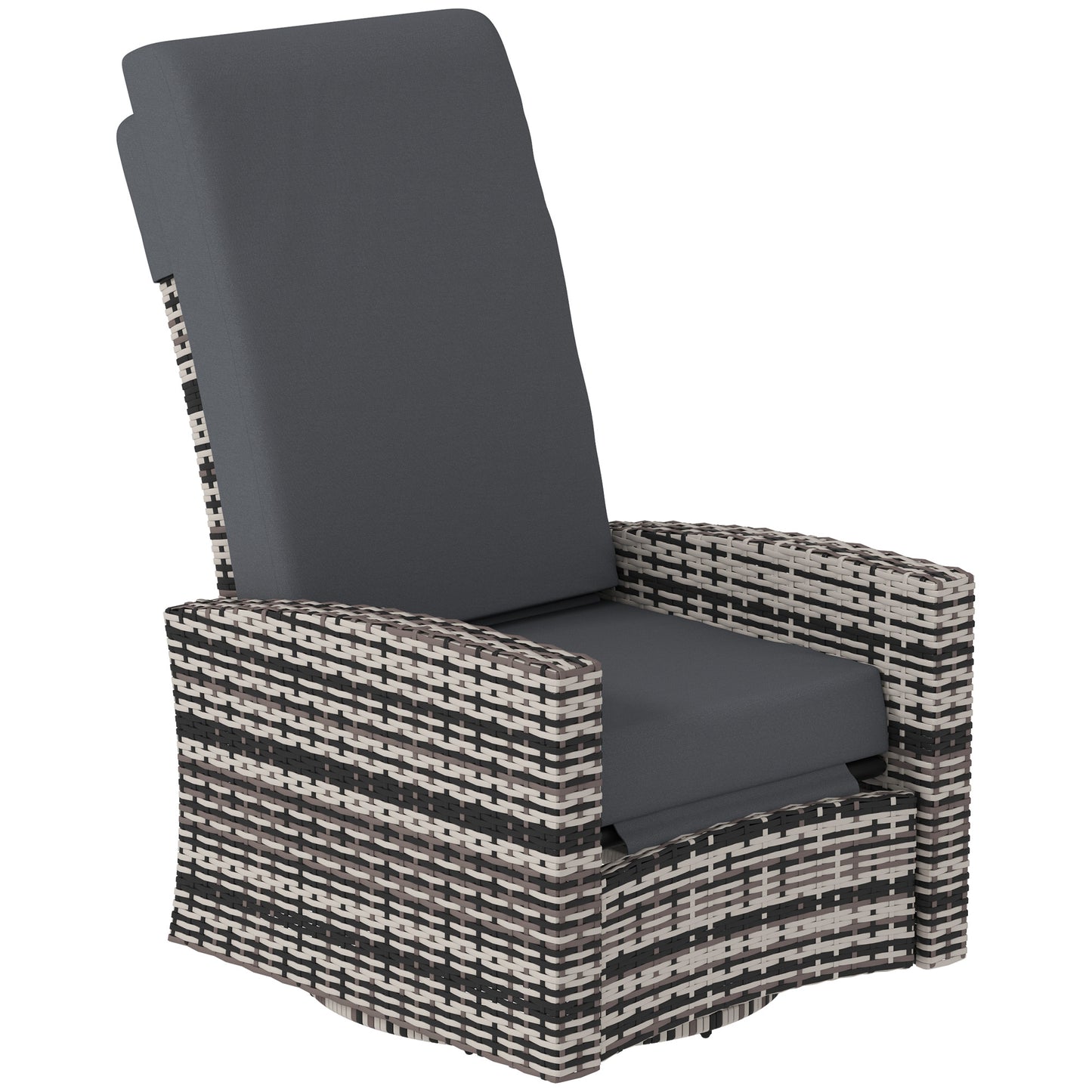 Outdoor Wicker Swivel Recliner Chair, Lifting Footrest, 360 Rotating Basic, Water-resistant Cushions, Gray