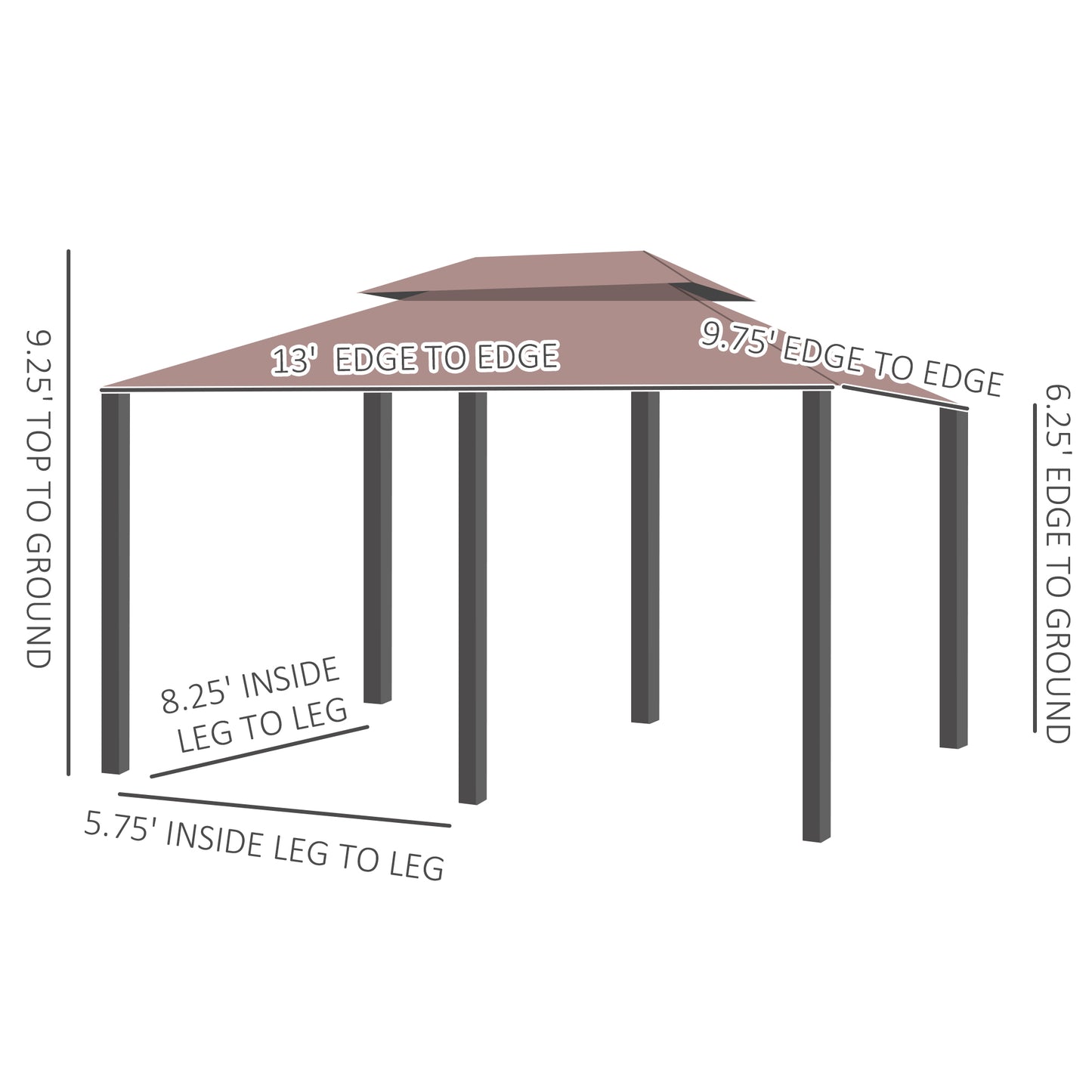 Gazebo 10x13 Khaki With Curtains Vented Roof And Steel Frame For Outdoor Use
