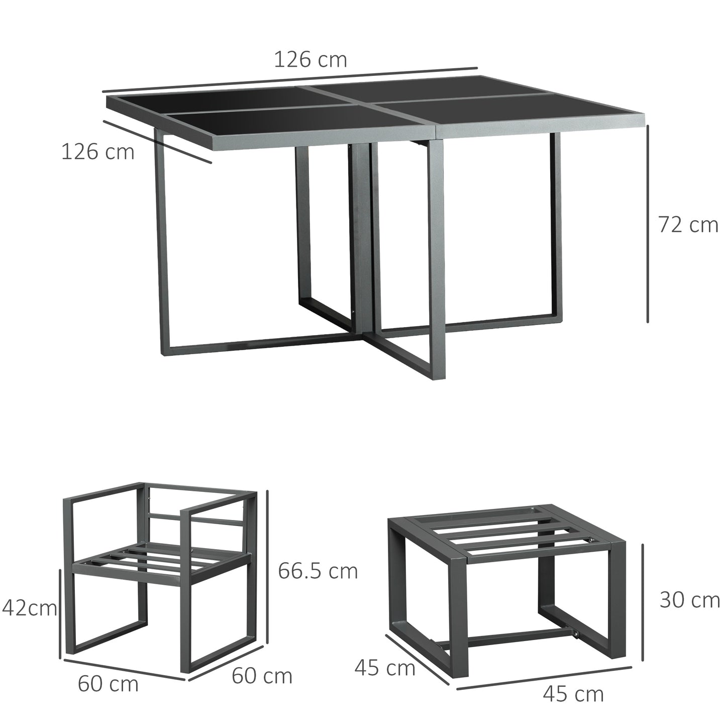 9PCs Patio Aluminium Dining Set, Space Saving Cube Set With 4 Chairs, 4 Ottoman, Cushions, 8 Seater Garden Furniture