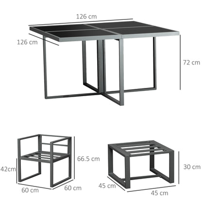 9PCs Patio Aluminium Dining Set, Space Saving Cube Set With 4 Chairs, 4 Ottoman, Cushions, 8 Seater Garden Furniture